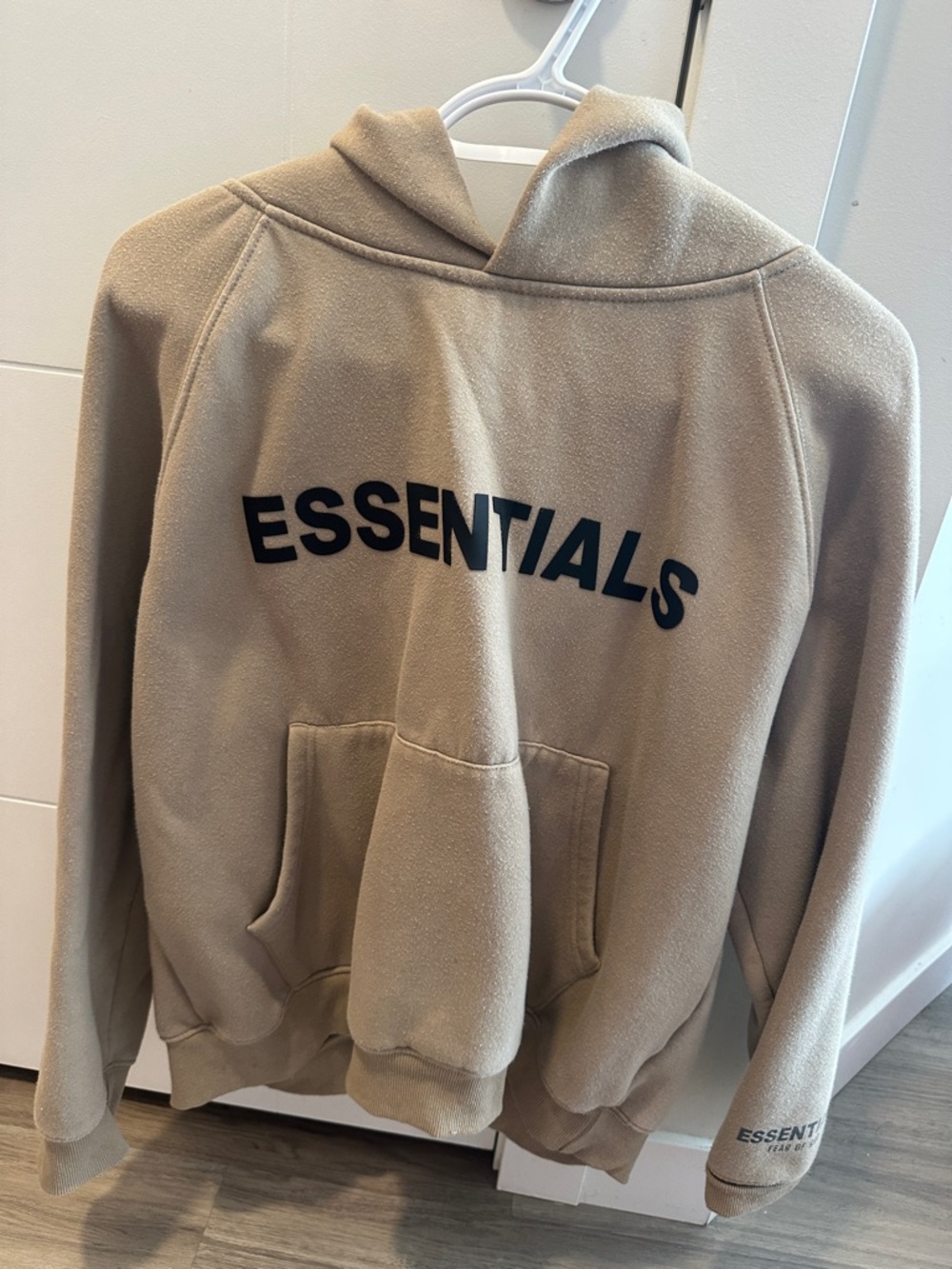 Fear of God Essentials Hoodie in Tan with Black Logo